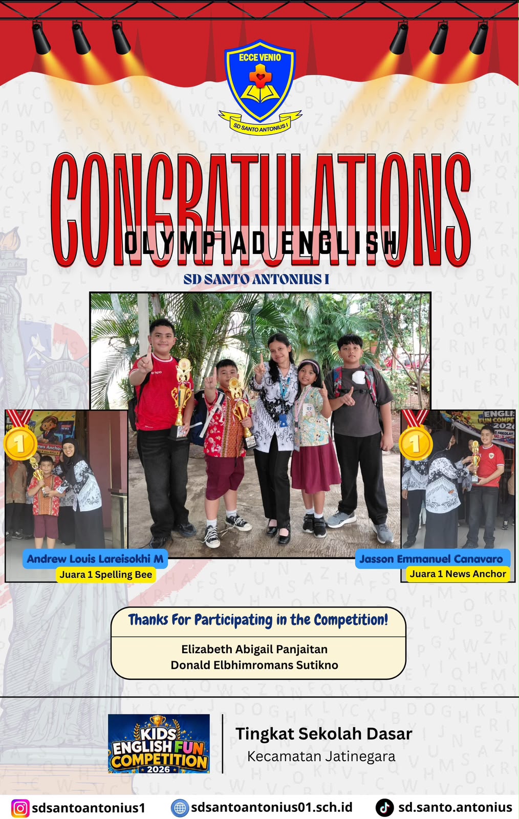 SD Santo Antonius 1 Borong Juara di Kids English Fun Competition 2026